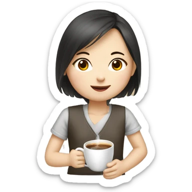 Create an animated emoji: a lovely Chinese little girl pushing a cup of hot coffee in and saying “thank you, my teacher!” The girl is just as high as the cup. sticker