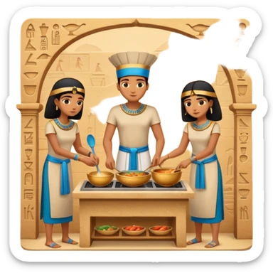ancient Egyptian cooking scene in hieroglyphic style sticker