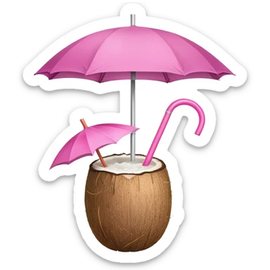 coconut drink with pink umbrella and a pink straw sticker
