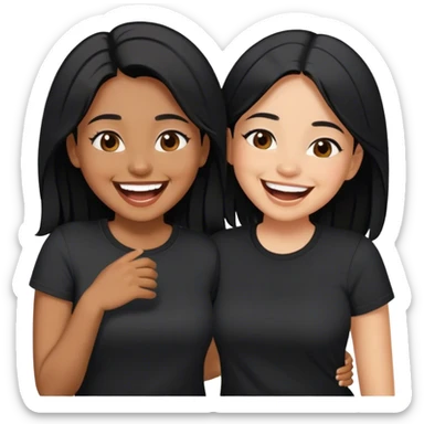 Brown colored sisters with black hair and black shirts having fun with eachother sticker