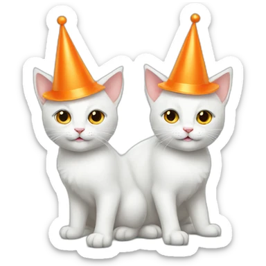 two white cats full body with orange party hats sticker