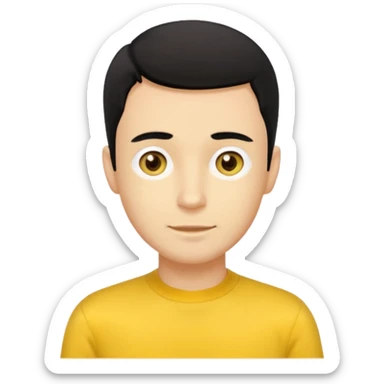 Greg Wiggle of The Wiggles with light skin, black hair, hazel eyes, yellow skivvy shirt sticker