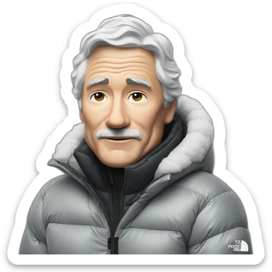 60 years old white men with puffy jacket supreme x north face sticker