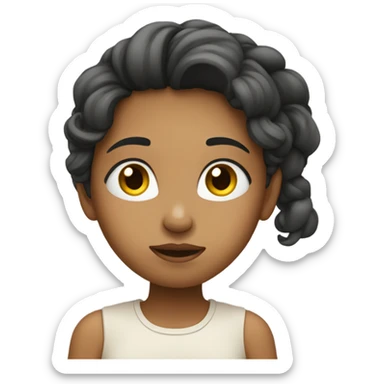 A girl in thought, looking sideways and pressing her cheek with her hand sticker