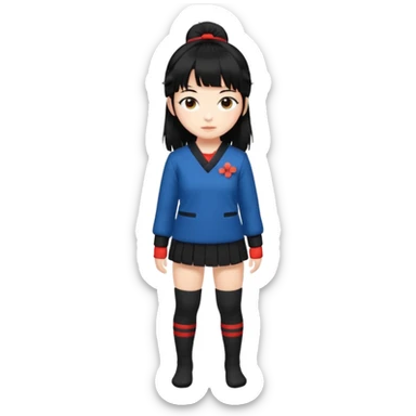 girl named Kally in a Japanese uniform with Black leg warmers and Black arm warmers with black hair with messy bangs sticker