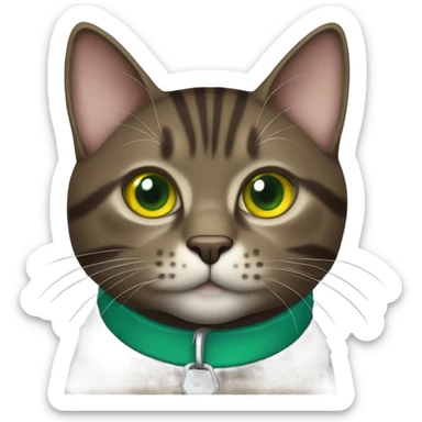 Dark brown tabby cat blue collar yellow green eyes sticker
