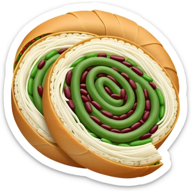Chengdu Lvdagun green bean roll with red bean paste, simplified emoji style with bold outlines and bright colors, cartoon style Sichuan sweet snack sticker