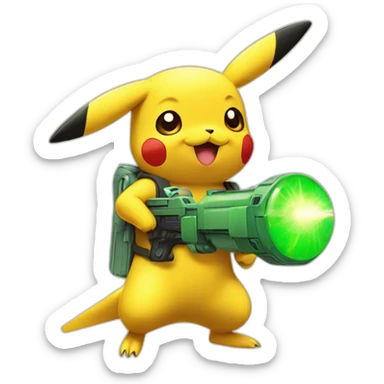 pikachu holding green raygun sticker