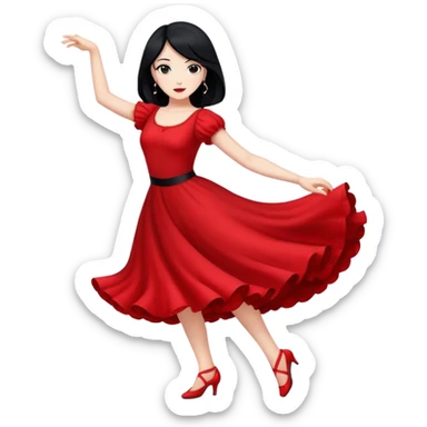 pale women with red dress and black hair dancing sticker