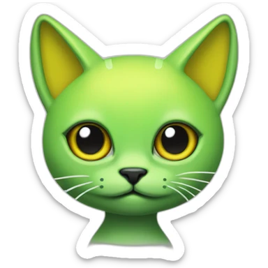 Green and yellow alien cat with a tail and antennae. sticker