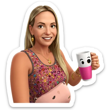 smiling girl with jewelry cup sticker
