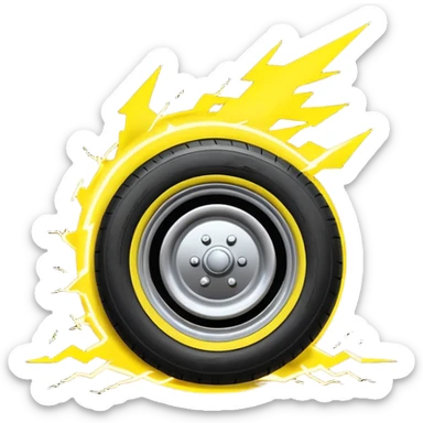 A front semi steer tire that is flat getting stuck by a lightning bolt sticker