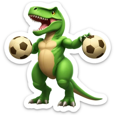  T-rex body with muscleman arms flexing with soccer balls for biceps sticker