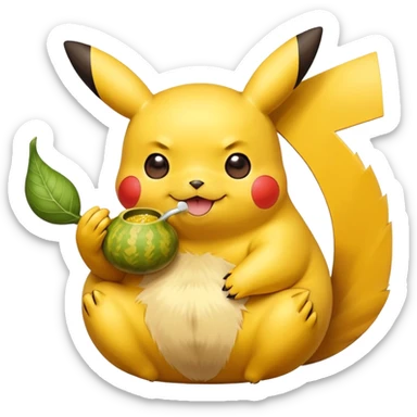 Cute happy Pikachu sipping from gourd Yerba mate from Argentina in hanD sticker