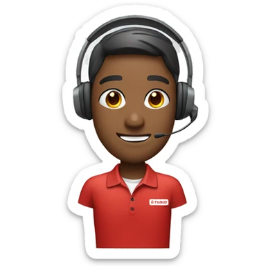 Customer service agent with headset wearing a red polo shirt sticker