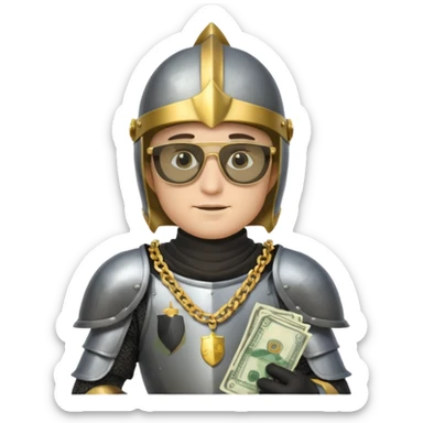 Knight with helmet gold chain dark glasses money sticker