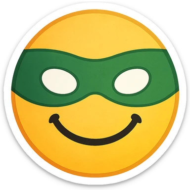 yellow face with green superhero mask, digital illustration sticker