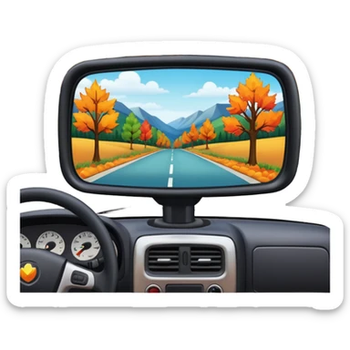 Fall scenery in the rearview mirror of a truck sticker