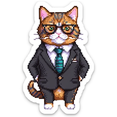 business cat with glasses looking like an office boss, wearing a suit and tie sticker