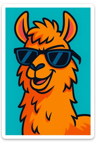 llama with attitude, sunglasses, playful and confident expression, vibrant toon style, bright colors sticker
