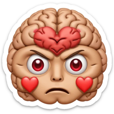 image of the brain with heart eyes and another image of the brain disgusted/angry sticker