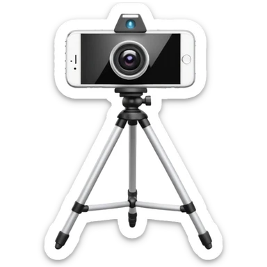 3D Apple-style emoji of a white tripod holding an iPhone 16 Pro,
rear view, visible camera lenses,
clean white background, smooth rounded design sticker