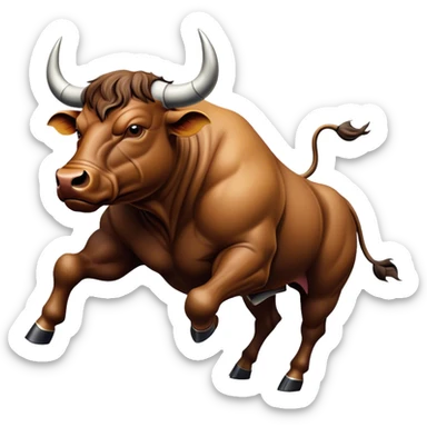 Cinematic Realistic depiction of a powerful Spanish charging bull, rendered with dynamic muscle definition and detailed, textured hide, set against a dramatic backdrop with intense, action-packed lighting sticker