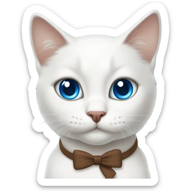 White cat blue eyes with brown bow at neck sticker