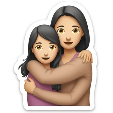 two asian sisters one older and one younger hugging sticker