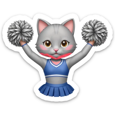 A cute sleek grey cat cheerleader twirling pom-poms with confident energy. sticker