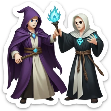 A sorcerer fighting a necromancer sticker