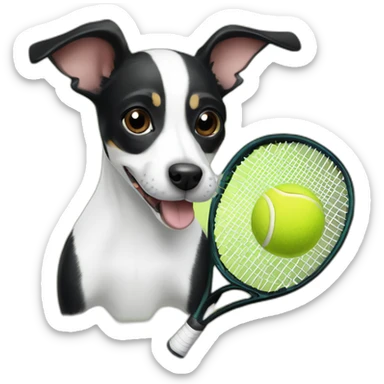 black and white rat terrier playing with tennis ball sticker