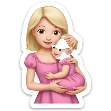 Draw an baby girl with dress being hold by mother sticker