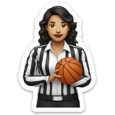 hispanic female referee holding basketball card sticker