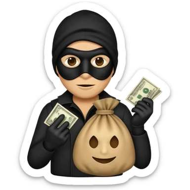 criminal emoji with money bag and black mask sticker