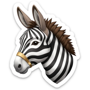 A donkey with a zebra head, donkey body with brown fur and zebra head with black and white stripes sticker