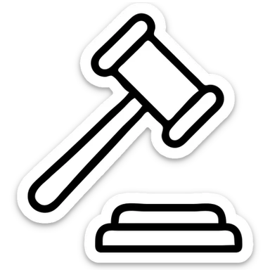 a gavel, minimal outline, black and white, simple and clear sticker