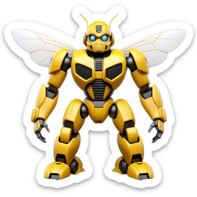 Clean 3D printable robotic bumblebee character, Bumblebee Transformers inspired design sticker