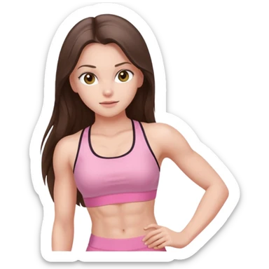 white brunette girl long hair with hazel eyes in light pink workout with abs sticker