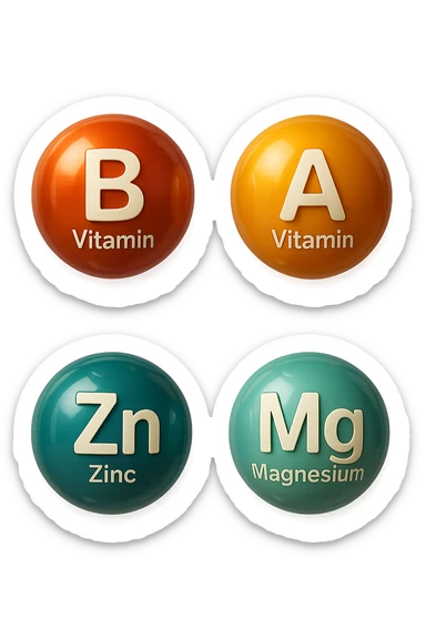 emoji stile iphone in 3d di vitamina B, vitamina A, zinco, magnesio fluttuano in aria, iperrealistico 4k sticker