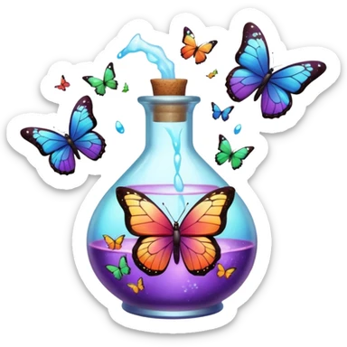 Potion bottle bursting into butterflies mid-sip sticker