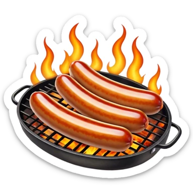Cinematic Realistic Sausage Sizzle Dish Emoji, featuring sizzling sausages cooking over an open flame rendered with dynamic textures and warm, smoky lighting. sticker