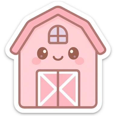 Amish barn, kawaii style, emoji aesthetic, cute and simple, soft pink color palette, no text sticker