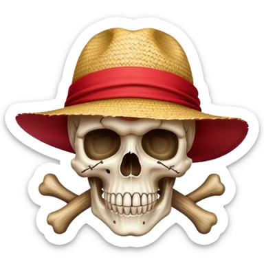 an skull with cross bone with a straw hat with red cloth  sticker