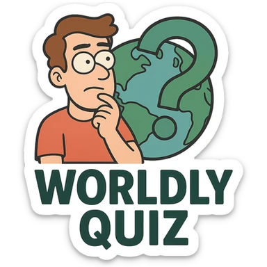 logo for 'WORLDLY QUIZ' with a stylized question mark integrated into a globe, playful and vibrant, clean lines sticker