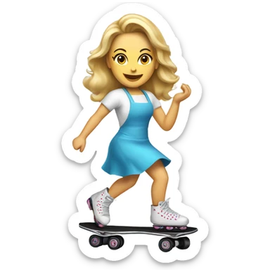 Caucasian woman on roller skate cooking pancakes sticker