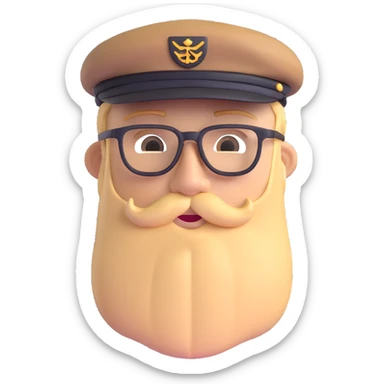Adventurer with glasses, a beard and tan colored cap sticker