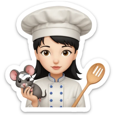 A rat with a fringe and chefs hat girl black hair sticker