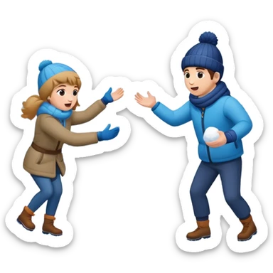 two people playing a snowball fight, simple, expressive faces, winter theme sticker