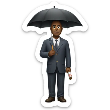 Realistic man with the head of a cigarette holding an umbrella sticker